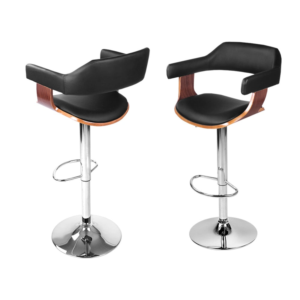 Artiss 4x Bar Stools Gas Lift Leather w/Armrest Black