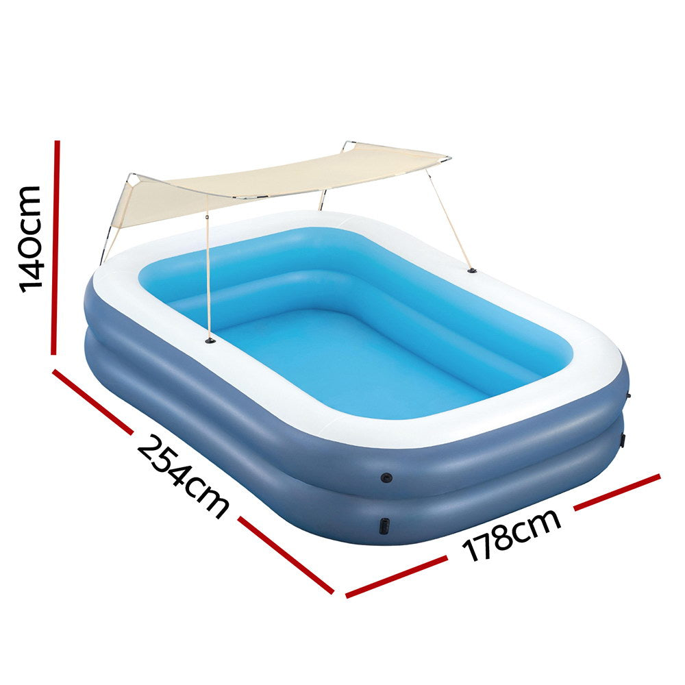 Bestway Kids Inflatable Pool Above Ground Splash Pool with Sunshade 254x178cm