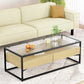 Artiss Coffee Table 2 Drawers Glass Tabletop Pine