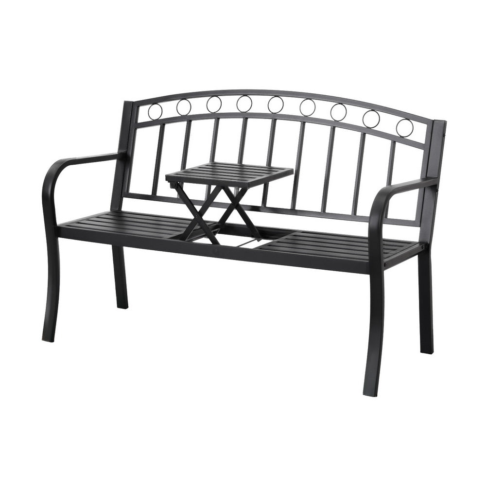 Gardeon Outdoor Garden Bench Seat Loveseat Steel Foldable Table Patio Furniture Black