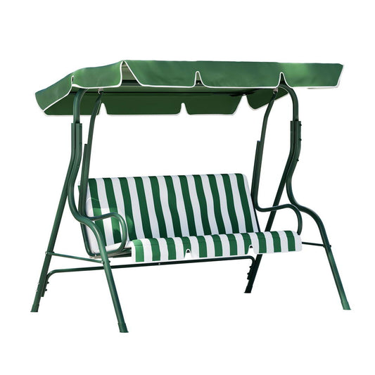 Gardeon Outdoor Swing Chair Garden Bench Furniture Canopy 3 Seater White Green