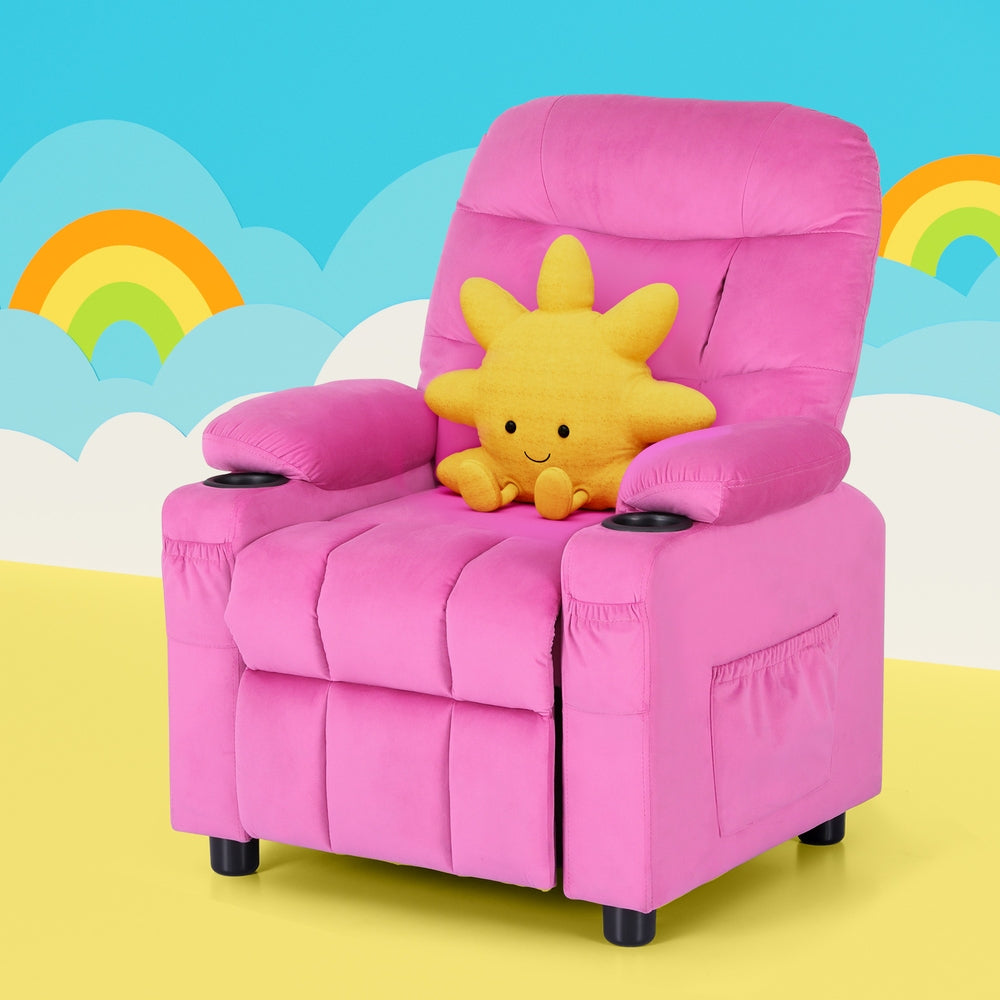 Keezi Kids Recliner Chair Pink Velvet Sofa Lounge Couch Children Charis Armchair