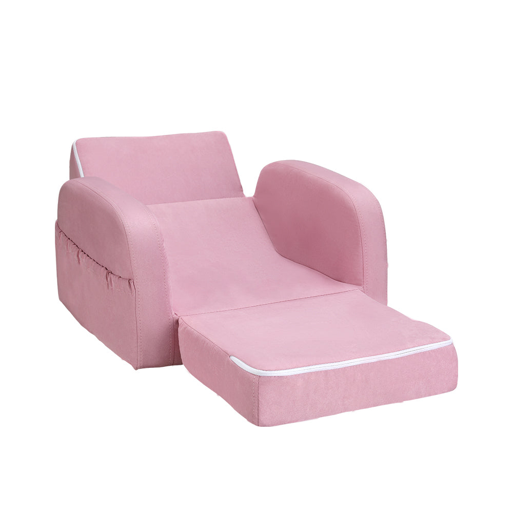 Keezi Kids Sofa 2 Seater Children Flip Open Couch Lounger Armchair Soft Pink