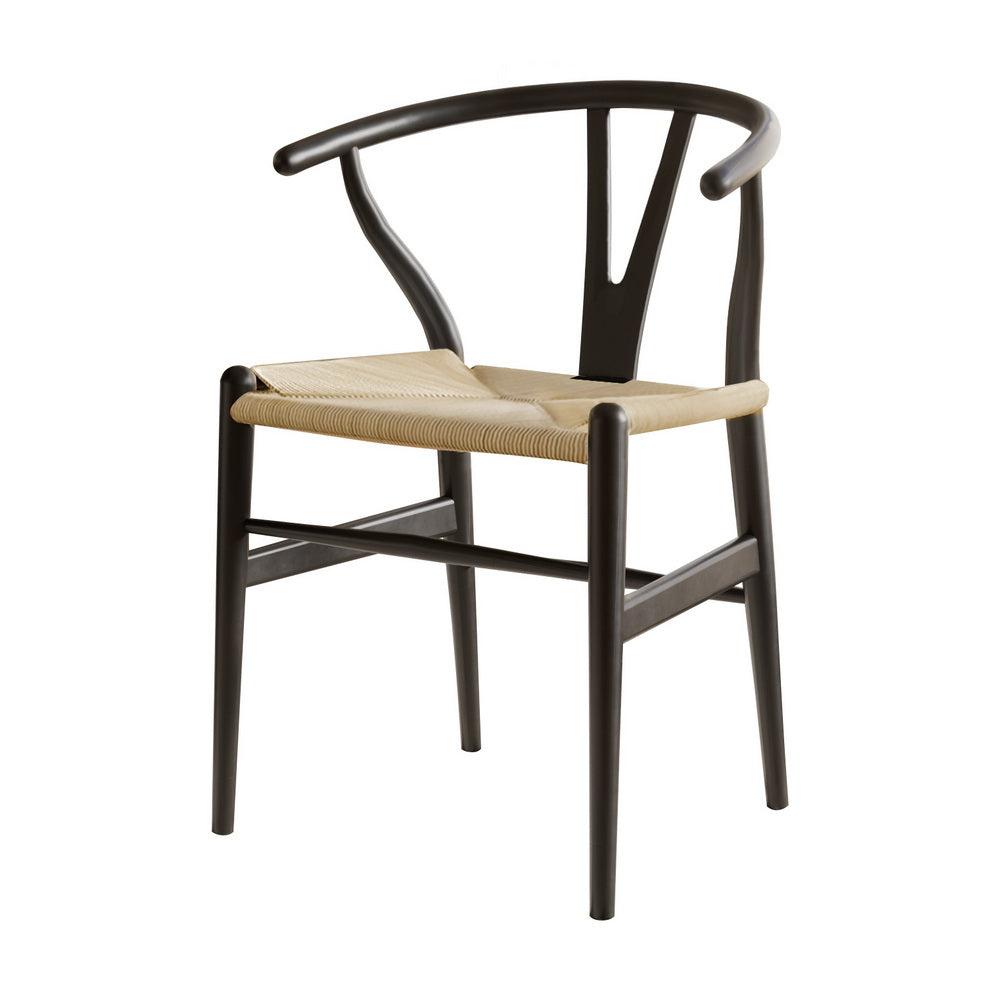 1x Artiss Dining Chair Wooden Rattan Wishbone Black