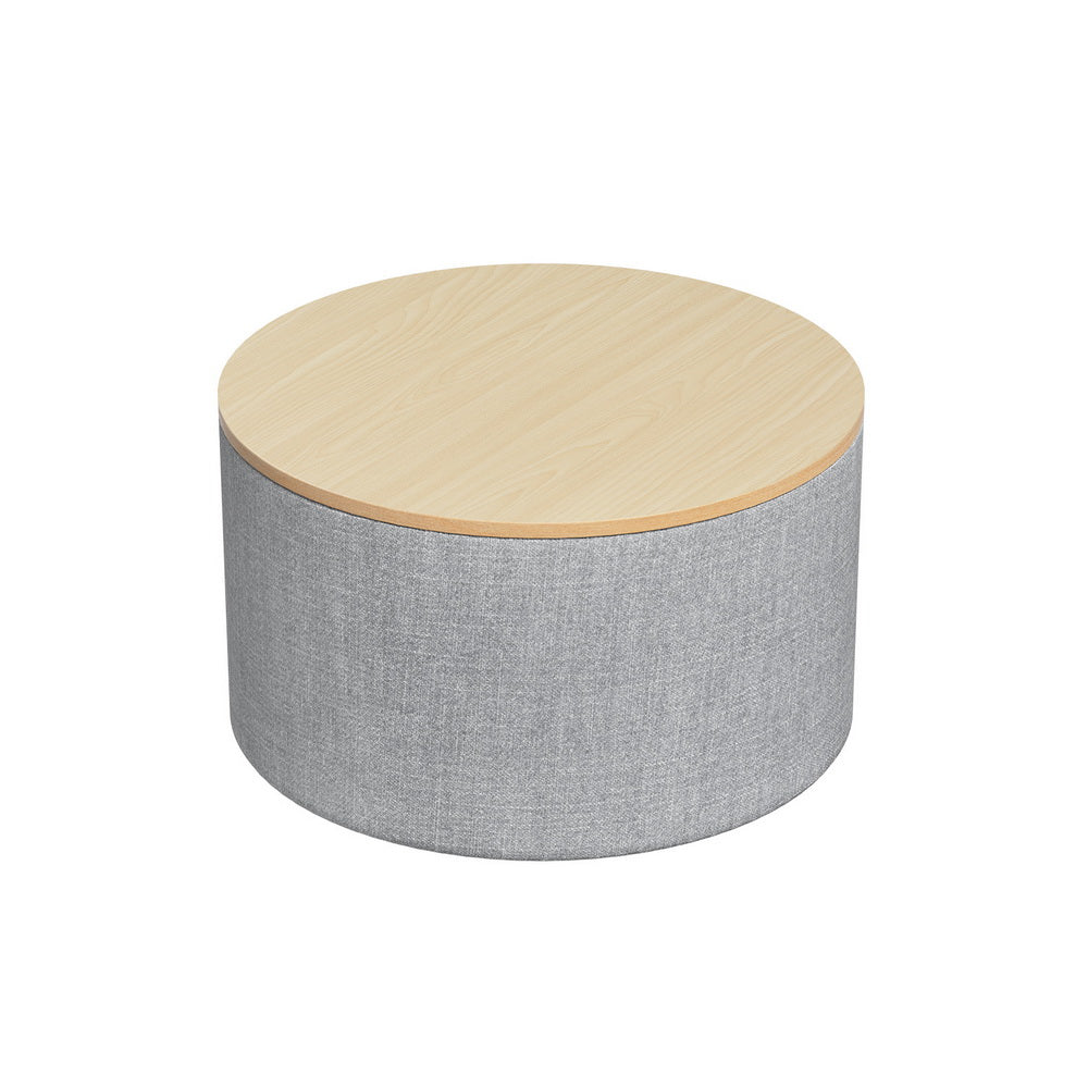 Artiss Storage Ottoman Blanket Box 60cm Linen Round Grey