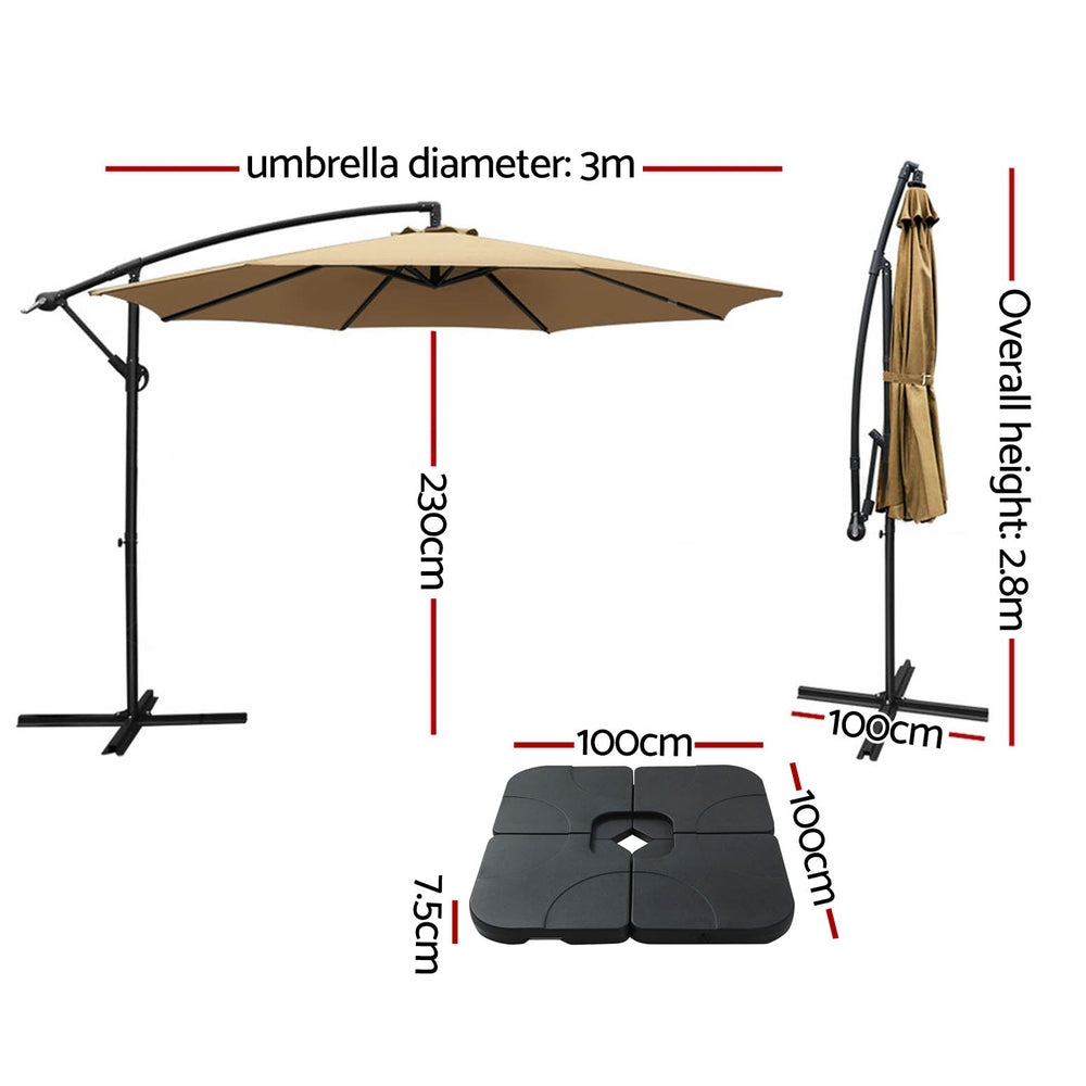 Instahut 3m Umbrella w/Base Outdoor Cantilever Beach Garden Patio Parasol Beige