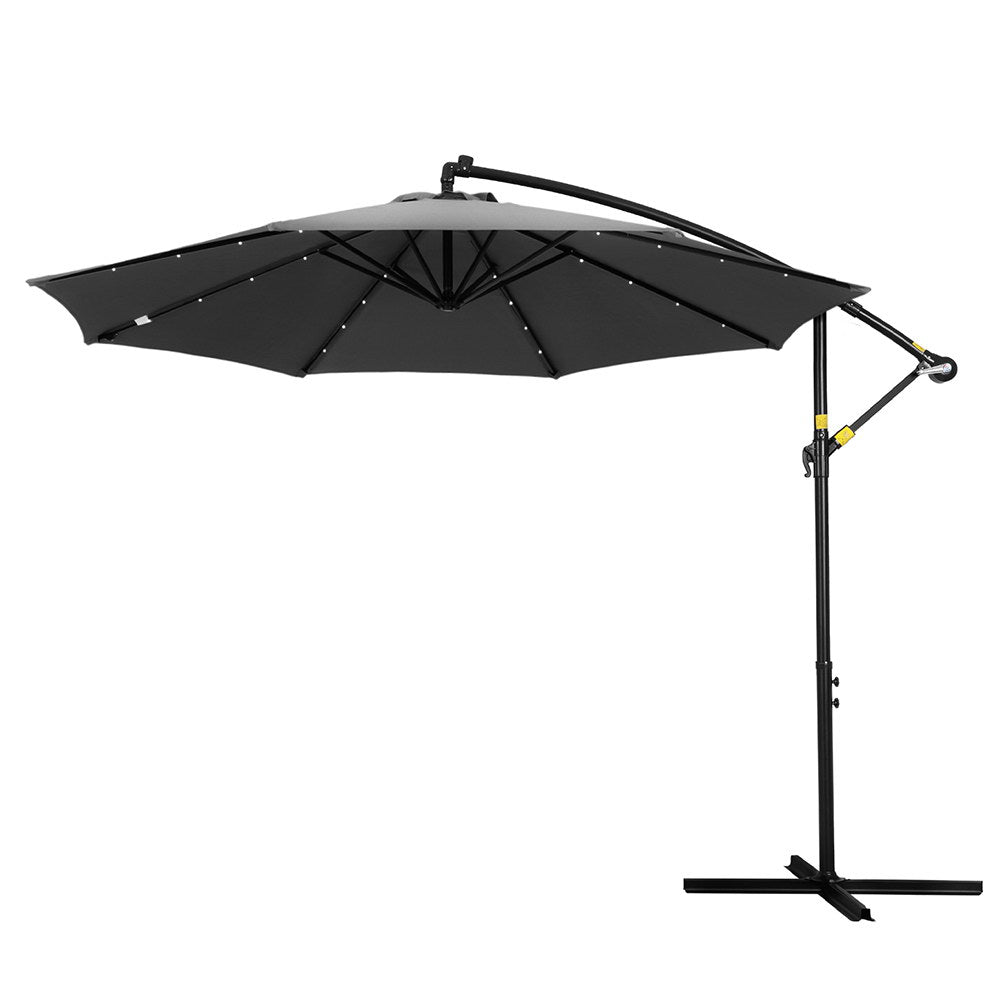 Instahut Outdoor Umbrella 3M Cantilever Beach LED Garden Shade Patio Charcoal