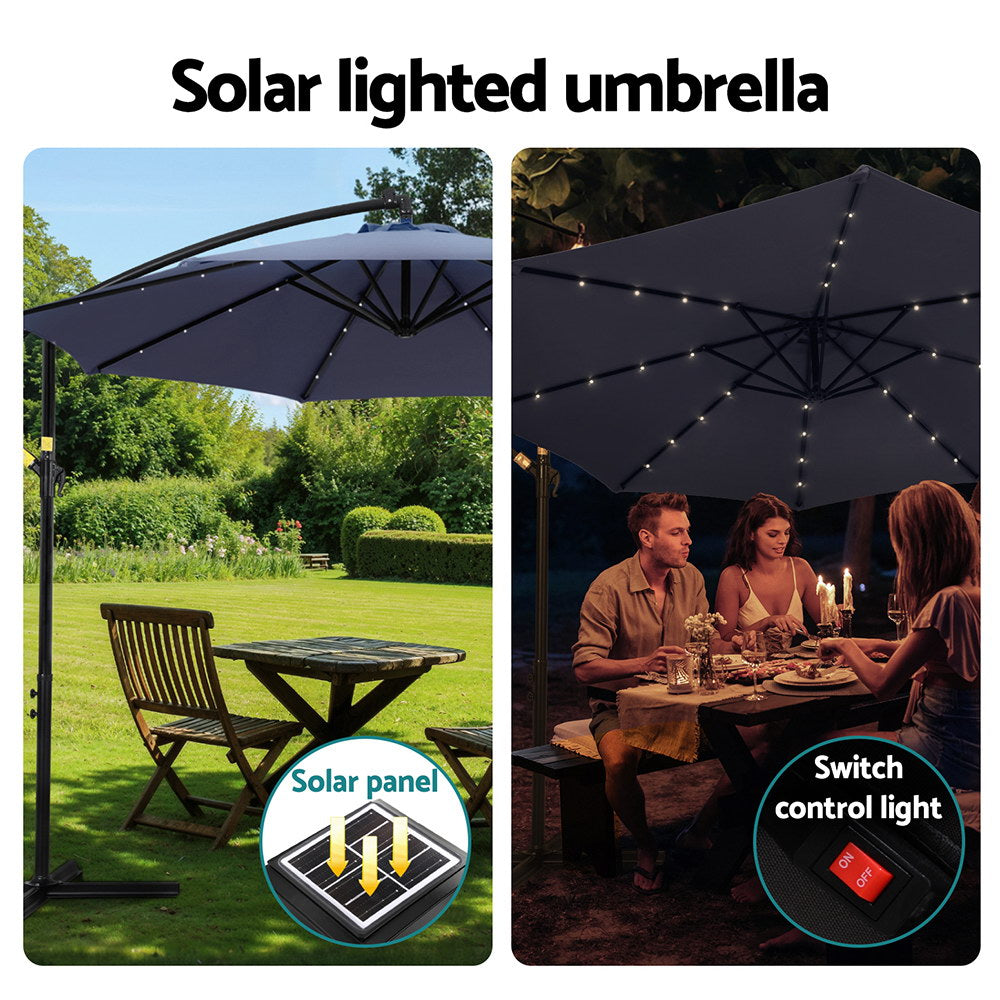 Instahut Outdoor Umbrella 3M Cantilever Beach LED Umbrellas Garden Shade Patio