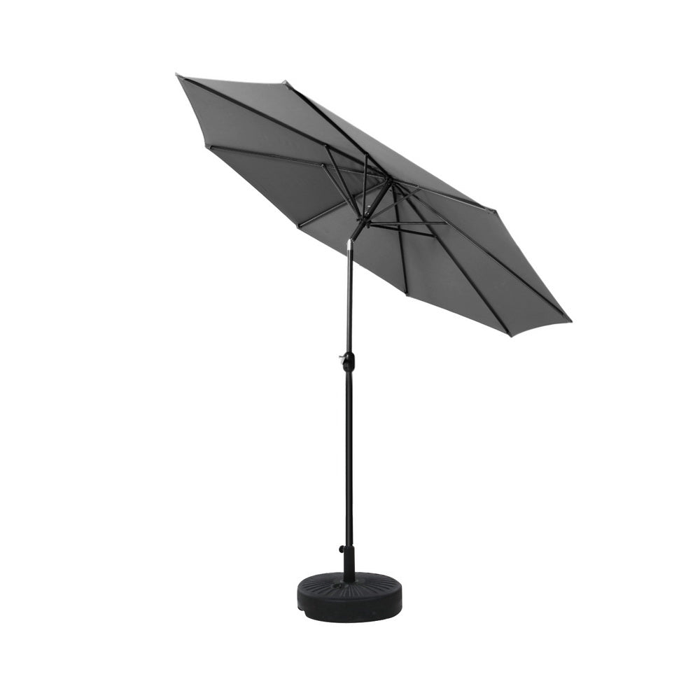 Instahut 2.7m Outdoor Umbrella w/Base Pole Stand Garden Sun Charcoal