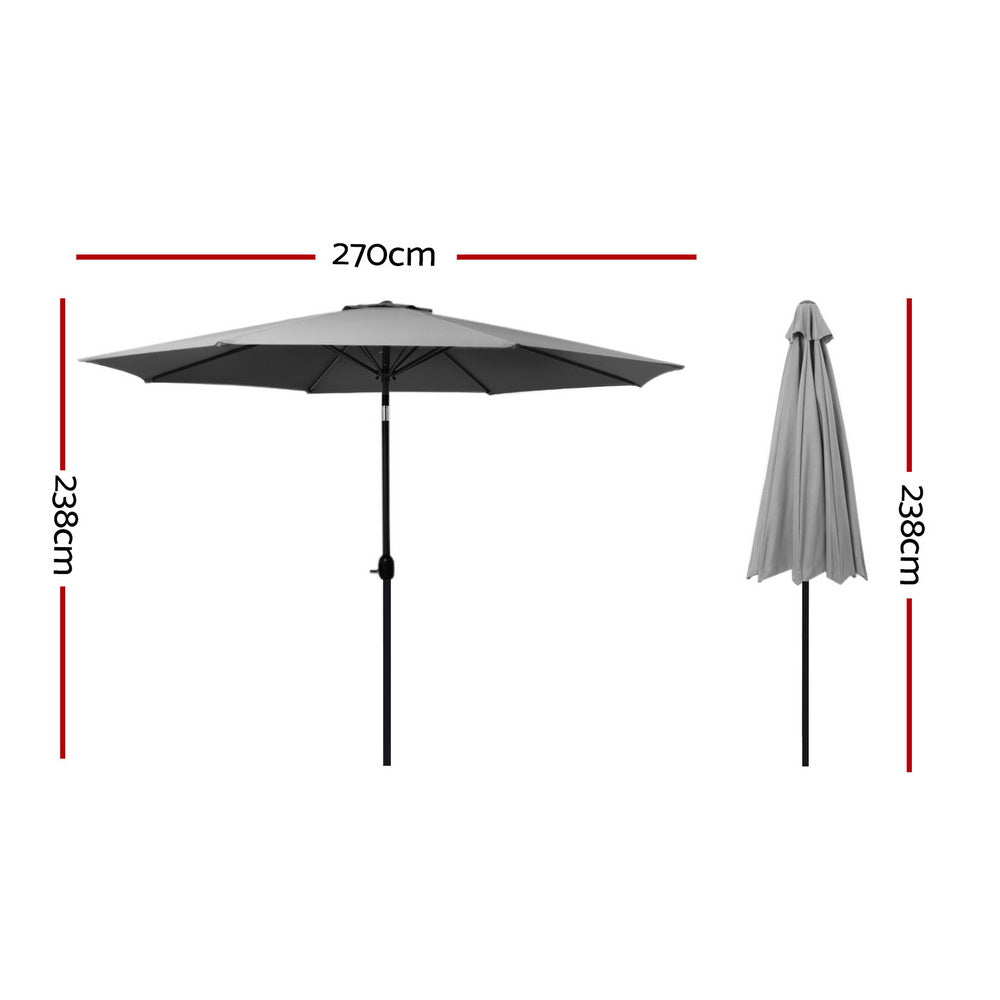 Instahut Outdoor Umbrella 2.7m Beach Pole Garden Tilt Sun Patio UV Charcoal