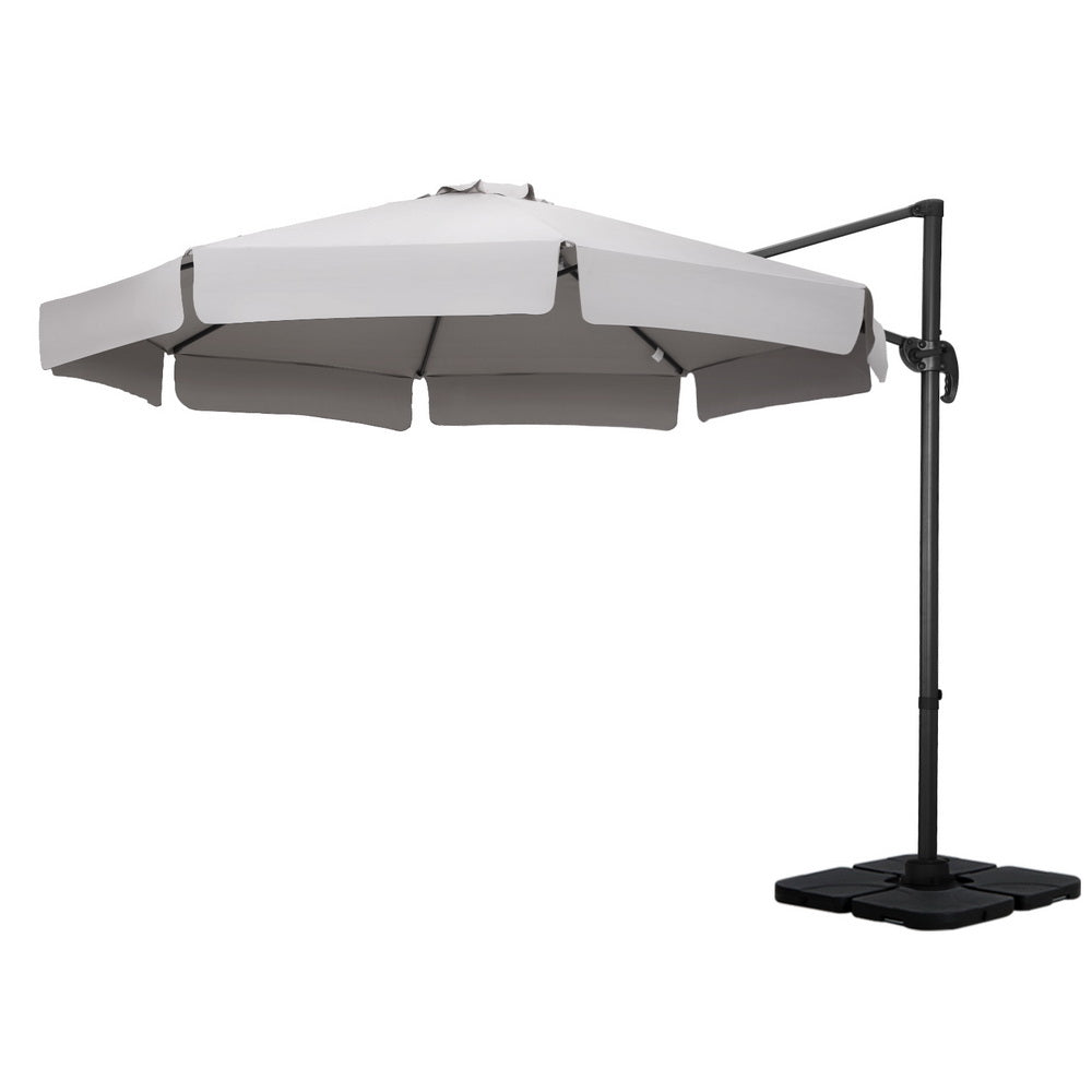 Instahut 3m Outdoor Umbrella w/Base Cantilever Beach Roma 360 Degree Tilt Grey