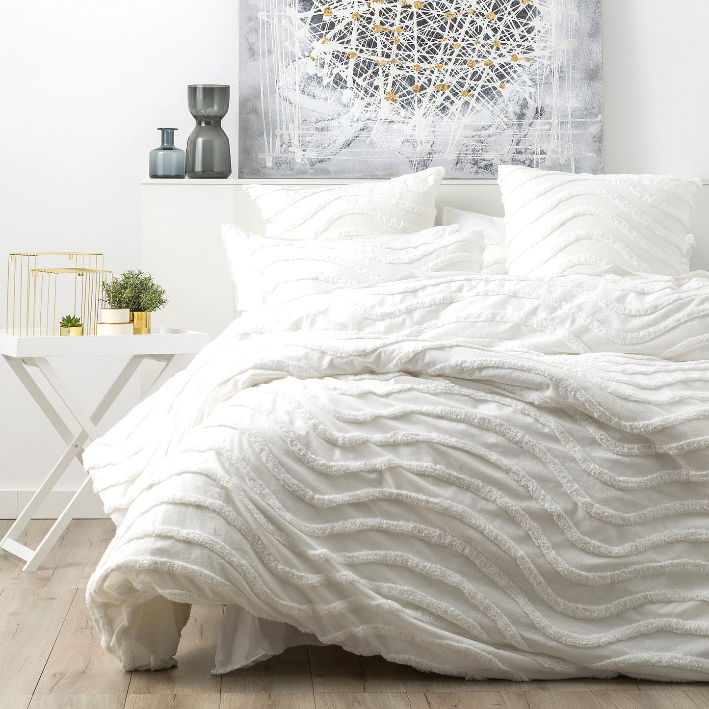 Chenille Wave 100% Cotton Vintage Washed White Tufted European Pillowcase by Cloud Linen