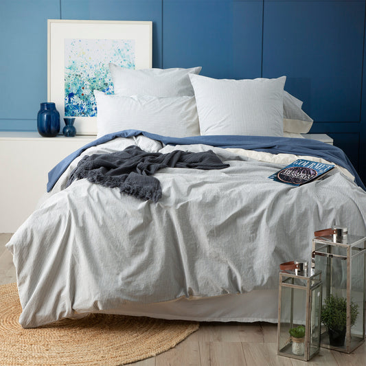 Portifino Yarn Dyed Vintage Washed Cotton Blue Quilt Cover Set by Renee Taylor Super King