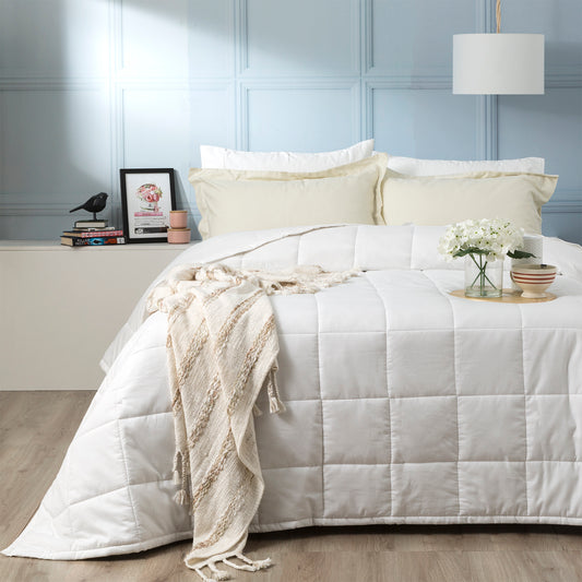 Checks 500 TC Cotton Jacquard White Comforter Set by Ddecor Home Queen