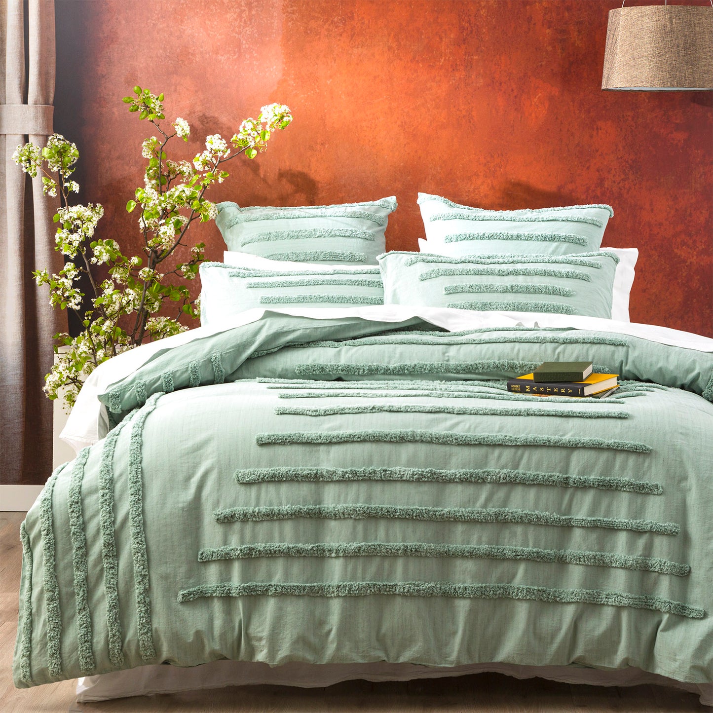 Classic Cotton Vintage Washed Tufted Sage Quilt Cover Set by Renee Taylor King