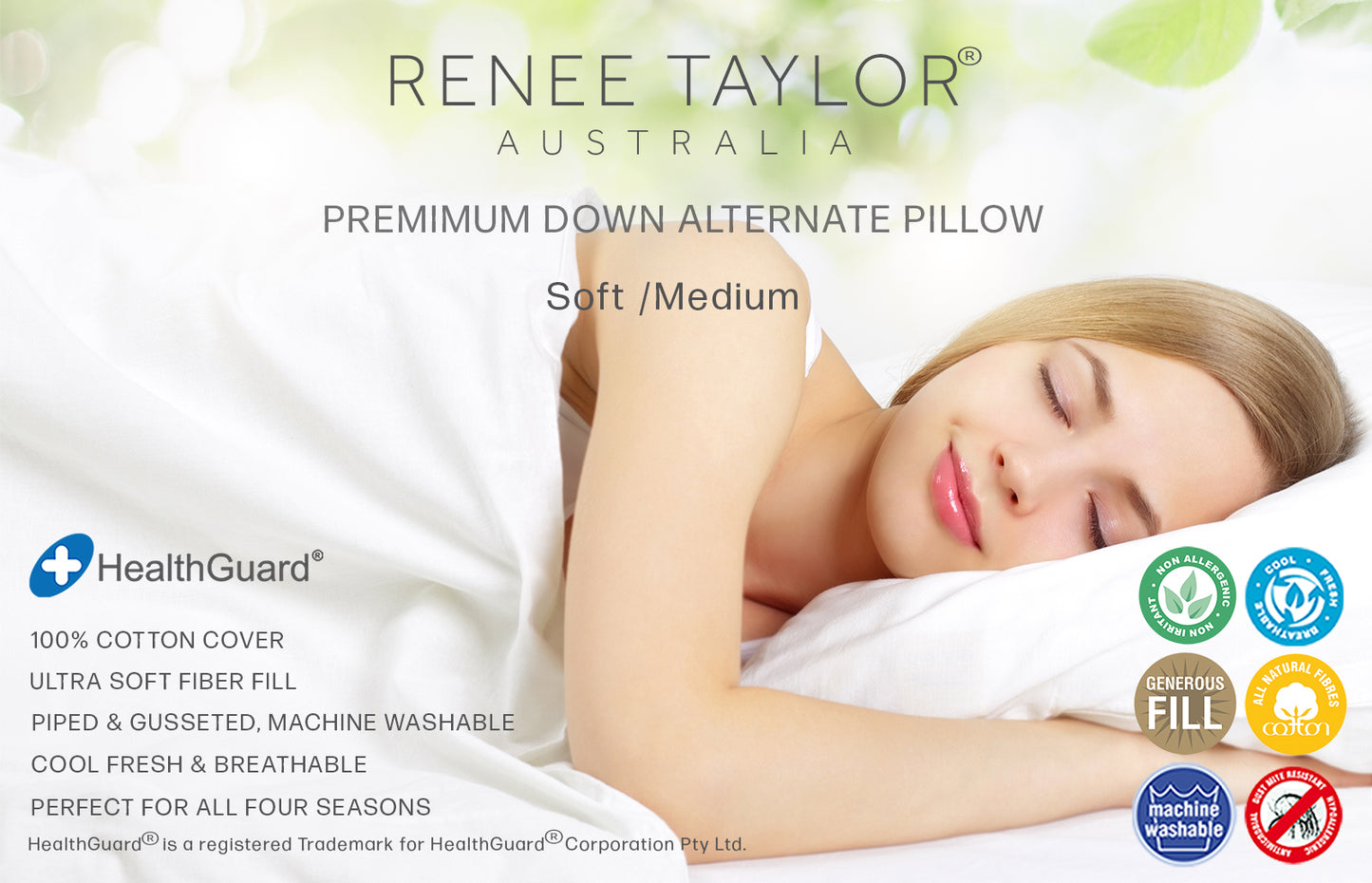 Australian Made Down Alternate Standard Pillow by Renee Taylor Soft Medium