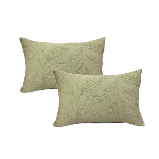 Maria Olive Twin Pack Cotton Embroidered Cushion Polyester Filled  by Cloud Linen