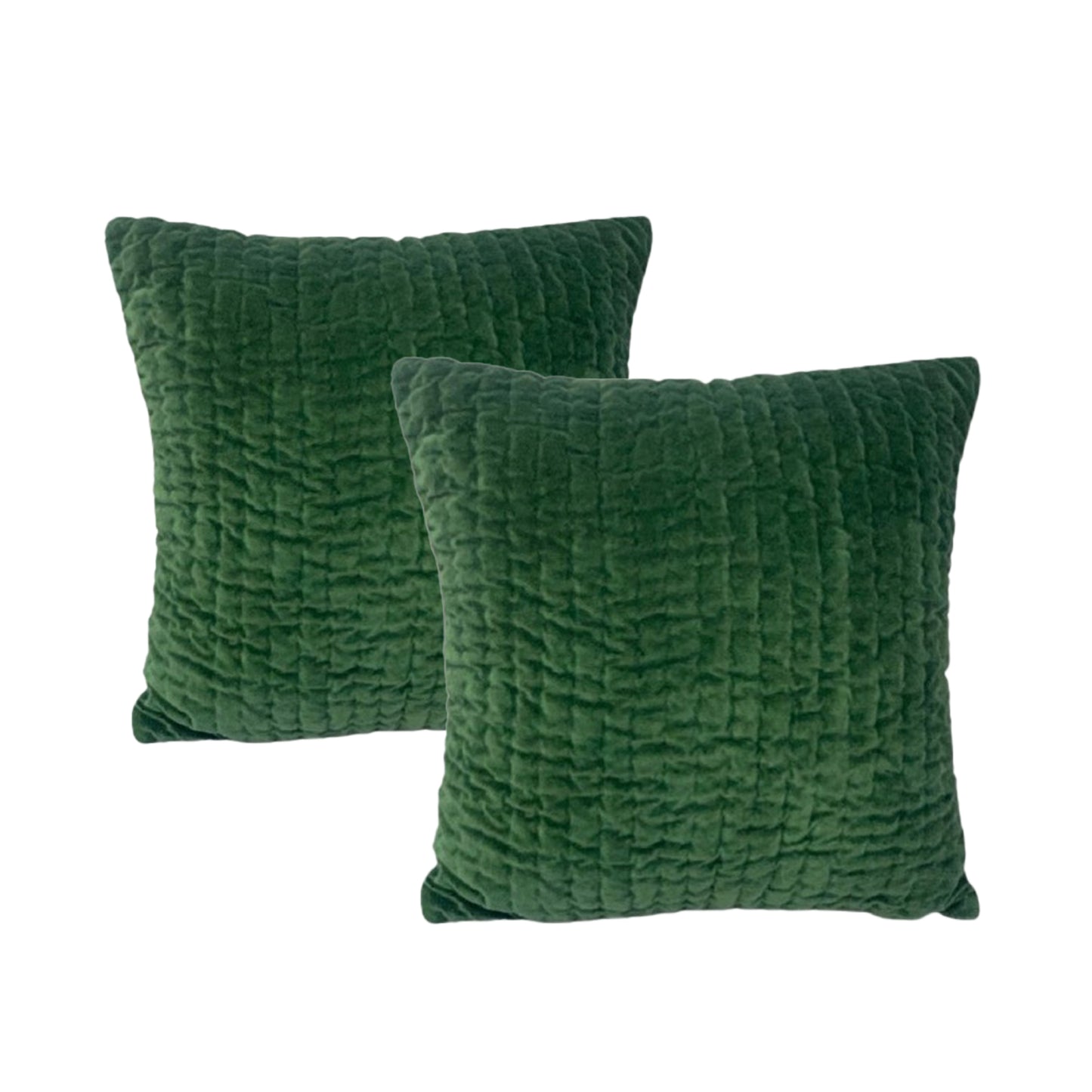 Minerva Emerald Twin Pack Cotton Velvet Embroidered Cushion Feather Filled by Cloud Linen