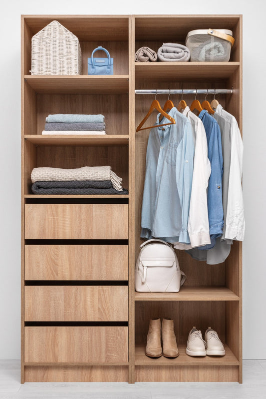 MALMO THREE SHELF/FOUR DRAWER WALK IN WARDROBE - CLASSIC - NATURAL OAK