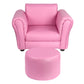 Kids Pink Couch Sofa Chair w/ Footstool in PU Leather