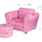 Kids Pink Couch Sofa Chair w/ Footstool in PU Leather