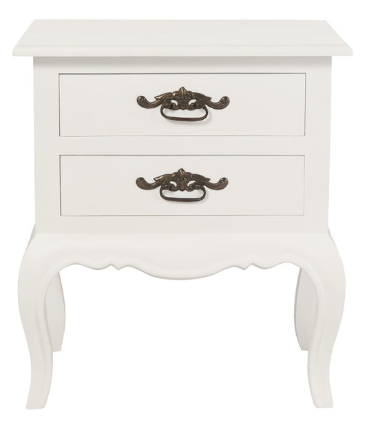 French Provincial 2 Drawer Side Table (White)