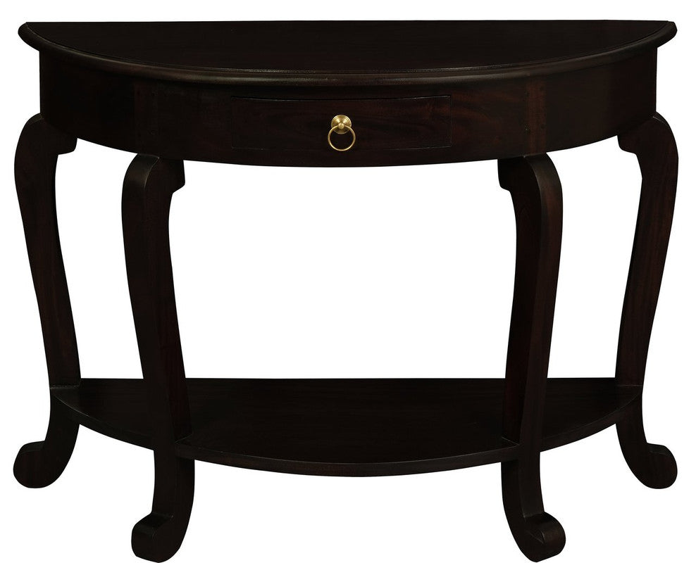 Emilie Cabriole Leg 1 Drawer Half Round Entry Table - Chocolate