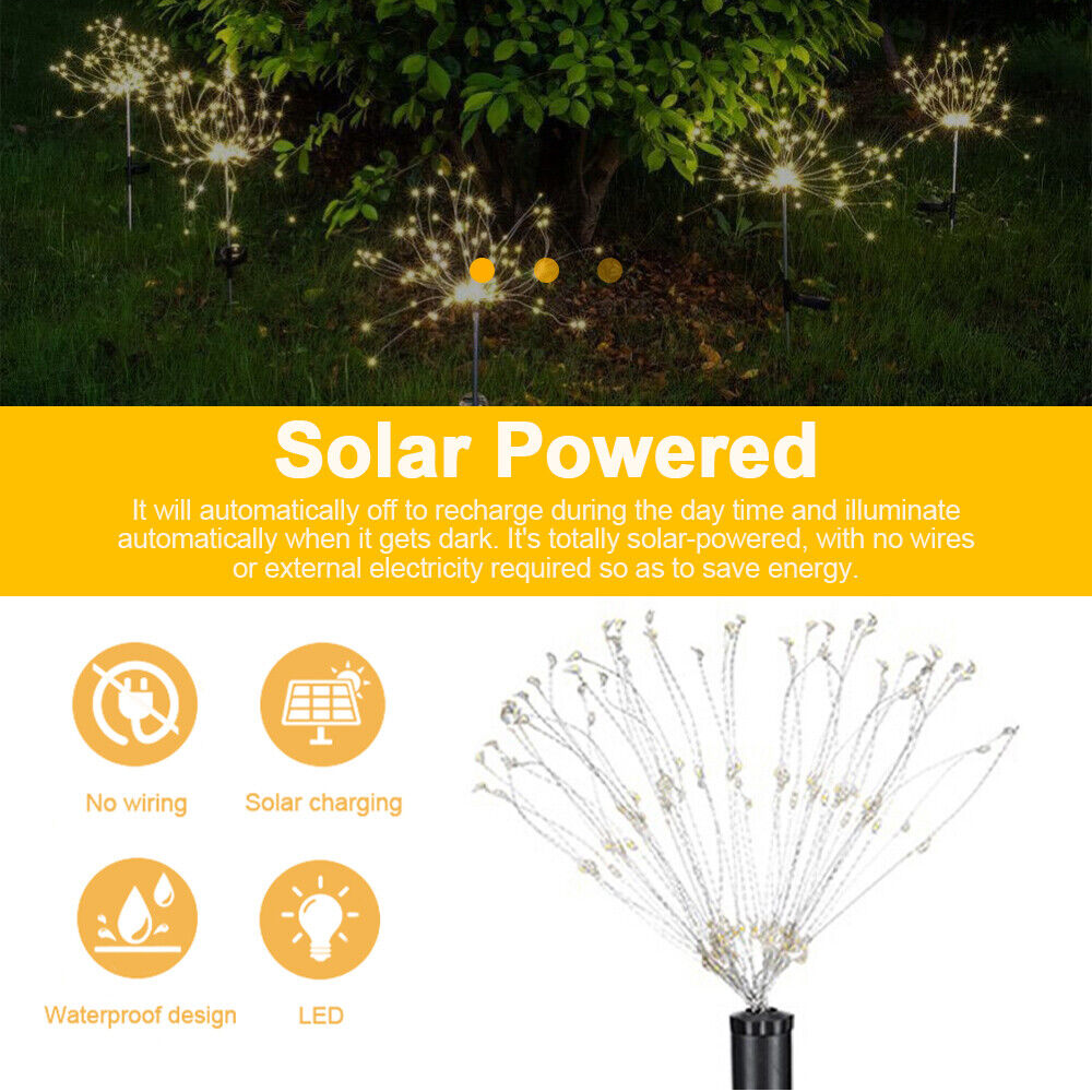 Colourful Fireworks 150 LED Fairy String Lights Starburst Solar Xmas Garden Night Lamp Hot NEW