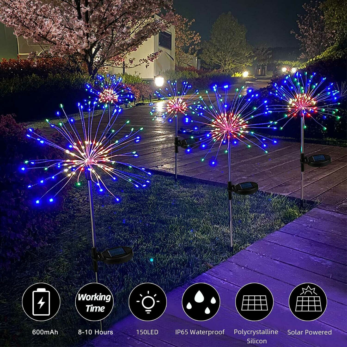 Colourful Fireworks200 LEDS Fairy String Lights Starburst Solar Xmas Garden Night Lamp Hot NEW