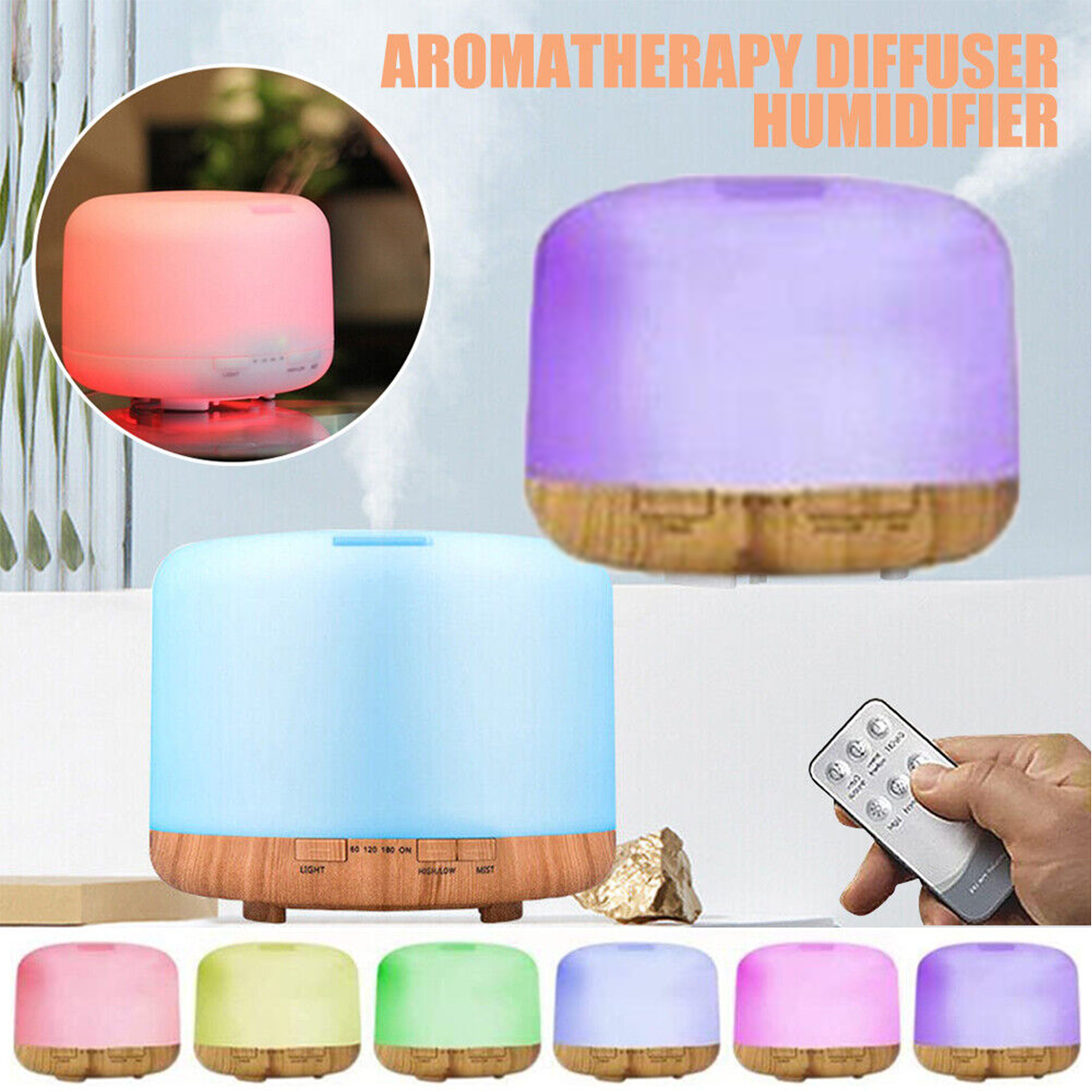 Aroma Aromatherapy Diffuser LED Oil Ultrasonic Air Humidifier Purifier 500ML Wood Grain