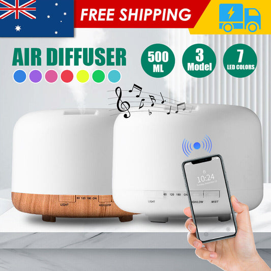 Aroma Aromatherapy Diffuser LED Oil Ultrasonic Air Humidifier Purifier 500ML white