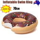 2pcs Coffee Inflatable Giant Donut Raft Swim Ring Float Swimming Pool Beach Lounge Pink Coff 70CM