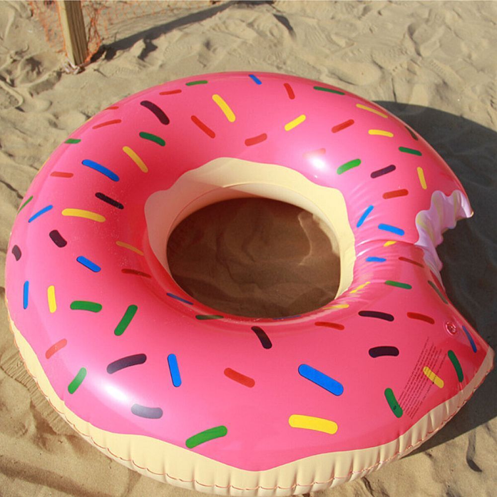 Pink Inflatable Giant Donut Raft Swim Ring Float Swimming Pool Beach Lounge Pink Coff 120CM