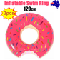 2pcs Pink Inflatable Giant Donut Raft Swim Ring Float Swimming Pool Beach Lounge Pink Coff 120CM