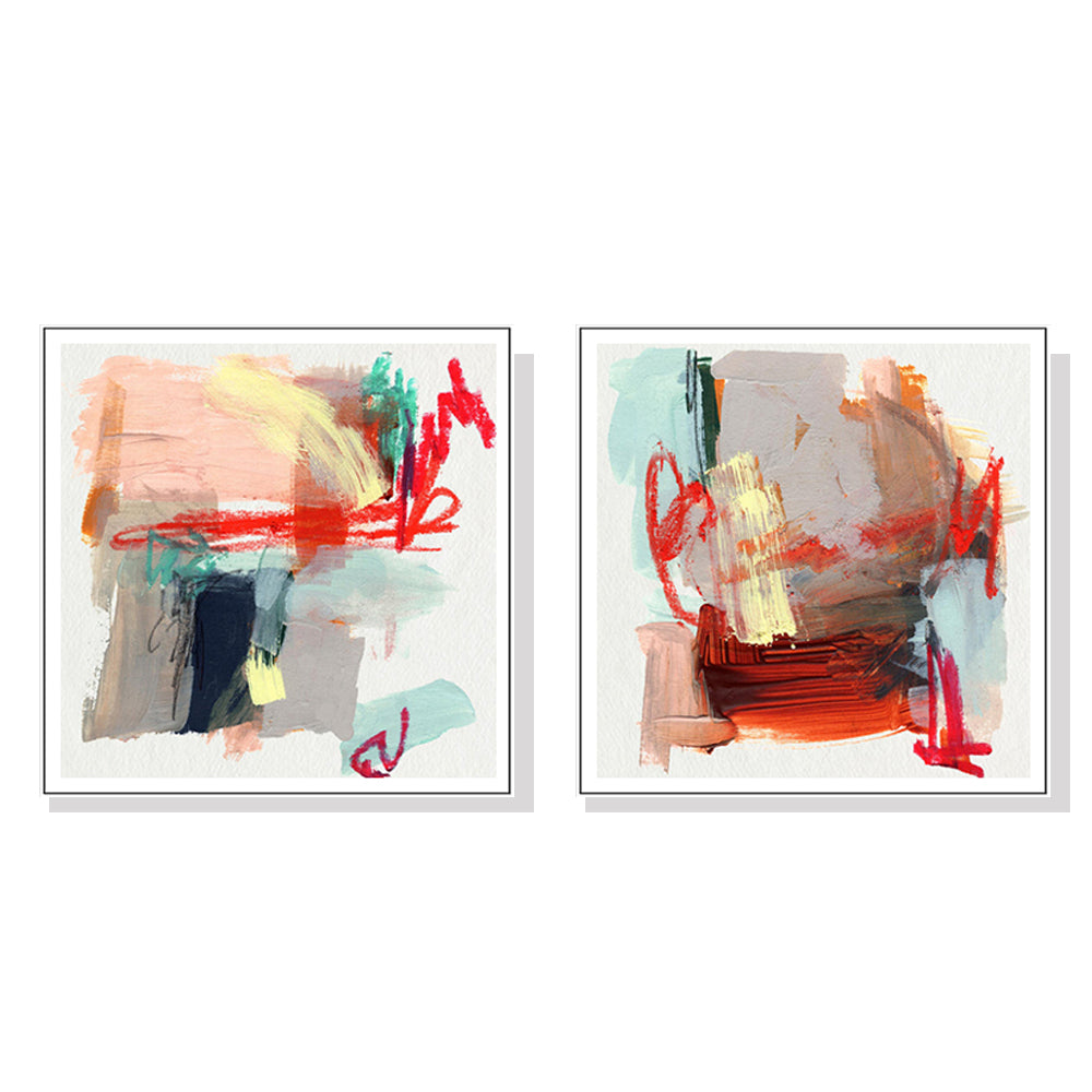 Wall Art 100cmx100cm Abstract Colourful Garden 2 Sets White Frame Canvas