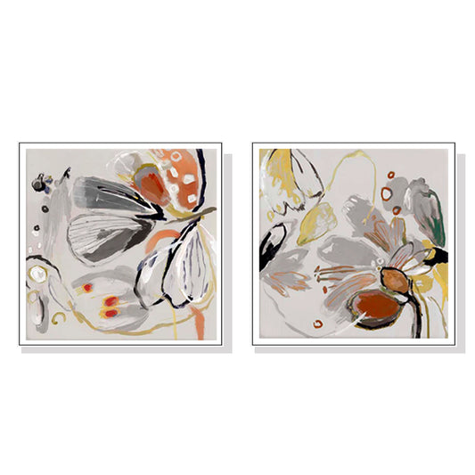 Wall Art 100cmx100cm Blooming Spring Floral 2 Sets White Frame Canvas