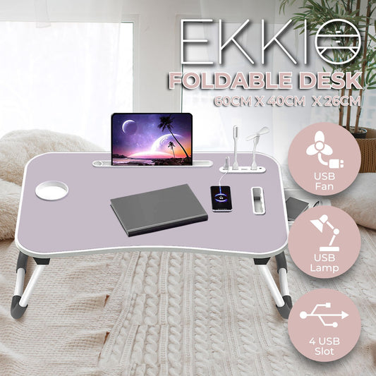 Ekkio Portable Laptop Bed Desk Foldable Legs with USB Charge Port Home Office White