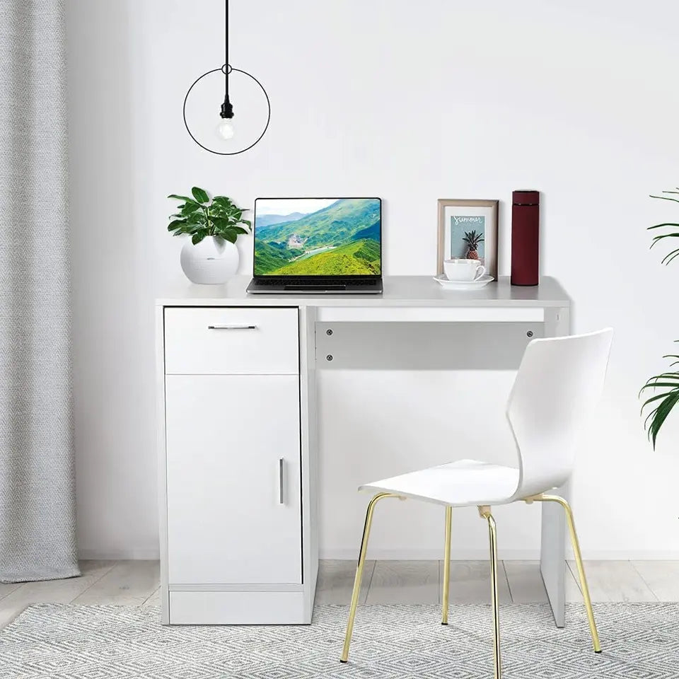 EKKIO Office Computer Desk with 1 Drawer (White) EK-CD-100-LD