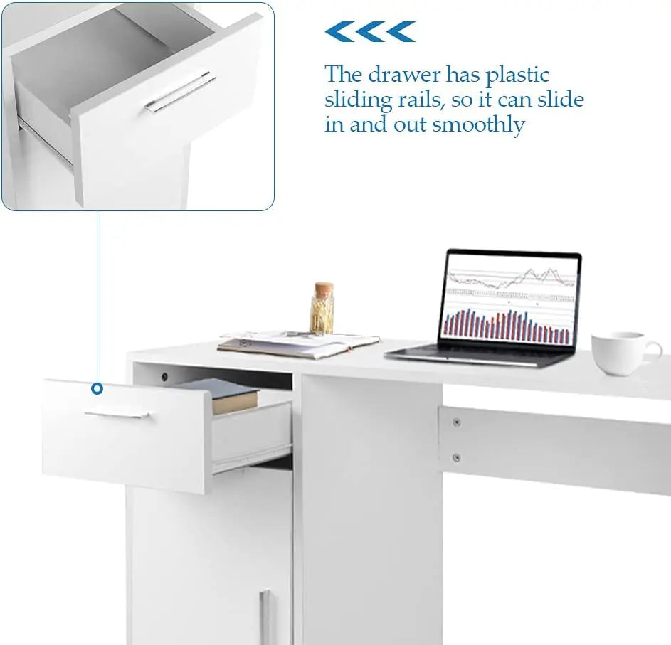 EKKIO Office Computer Desk with 1 Drawer (White) EK-CD-100-LD