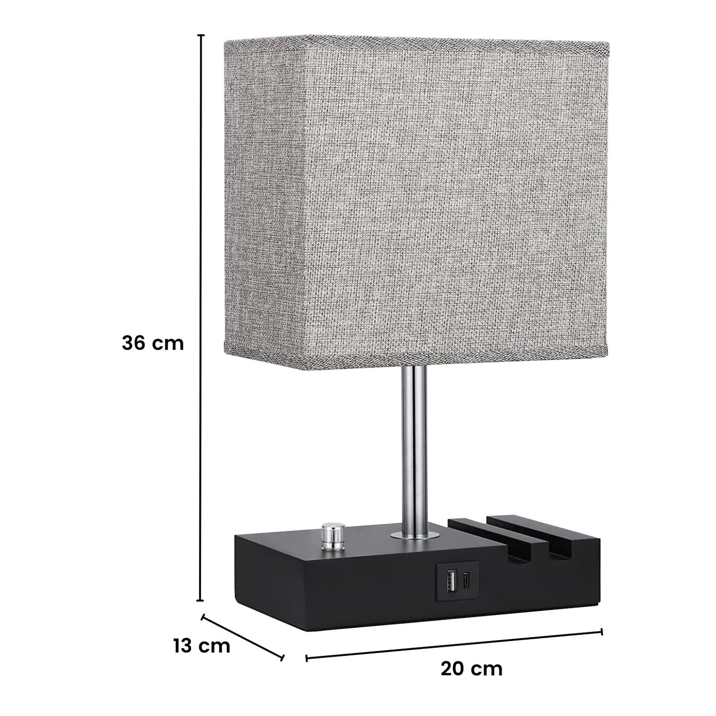 Gominimo Bedside Lamp Vintage 3 Dimmable Light Table Desk with Phone Stand Grey