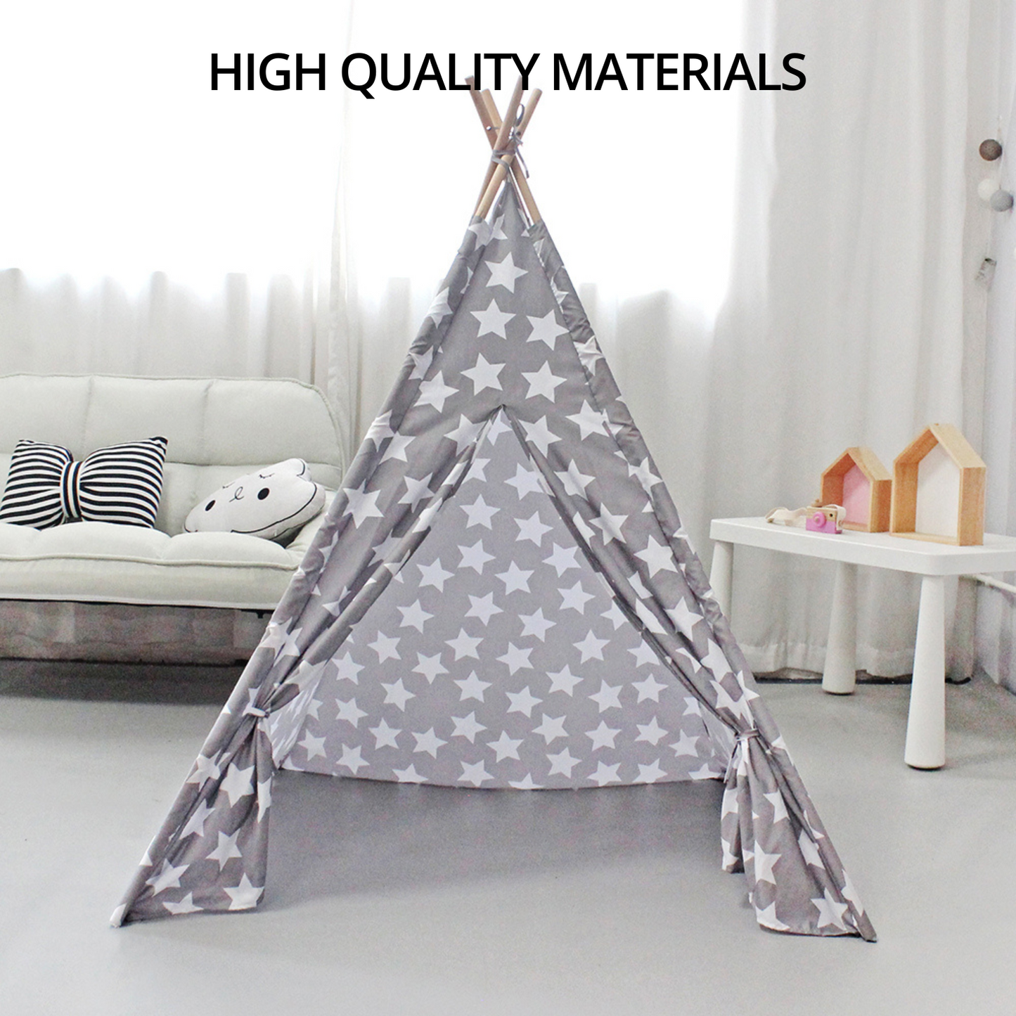 GOMINIMO Kids Teepee Tent with Side Window and Carry Case (Grey Star) GO-KT-102-LK