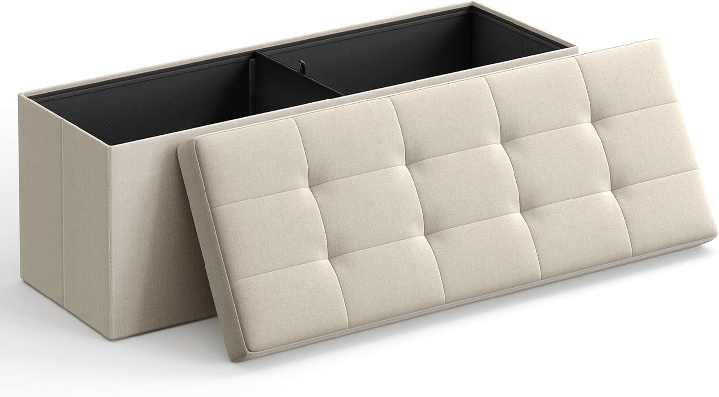 SONGMICS 109cm Folding Storage Ottoman Bench Beige LSF77BE