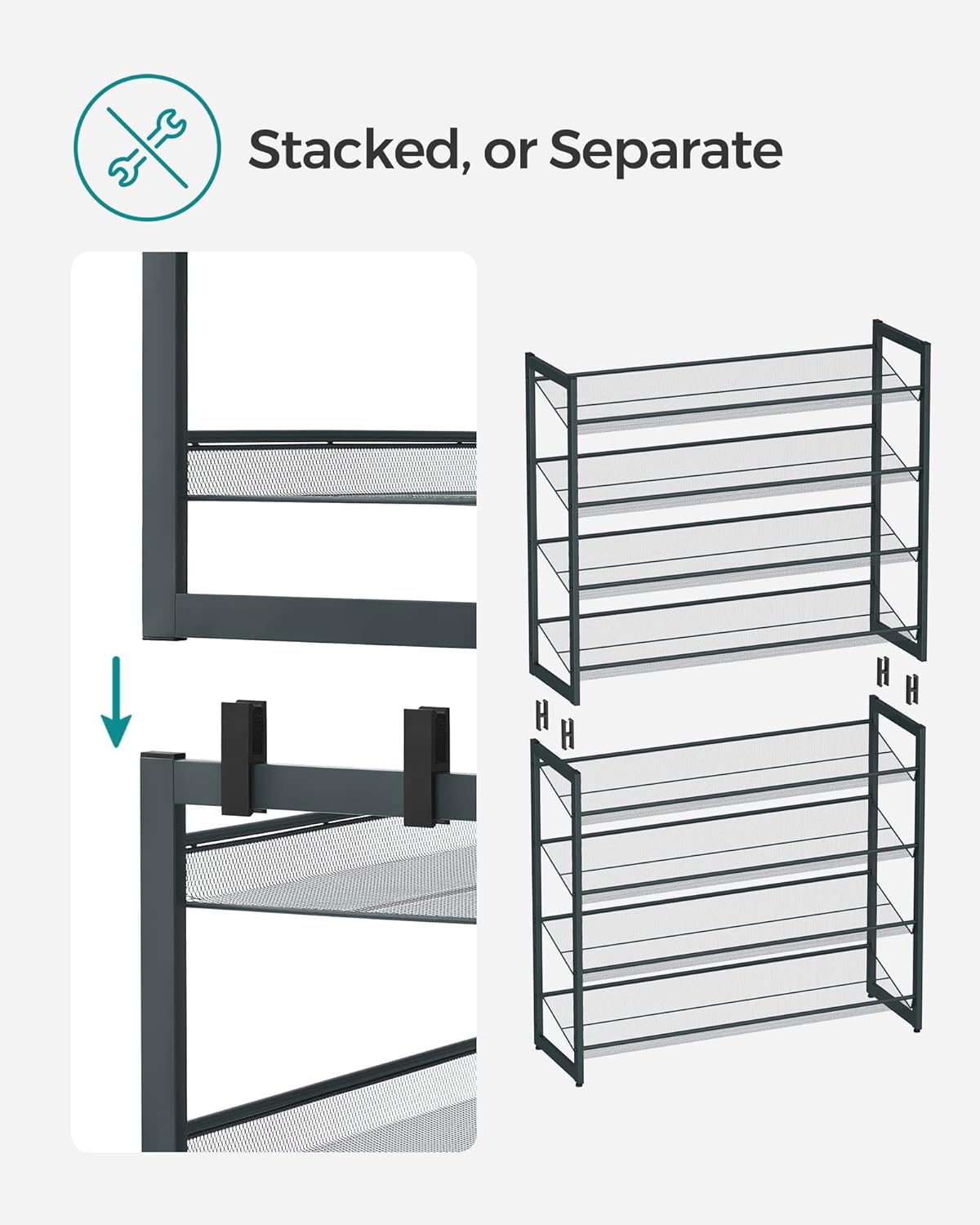 SONGMICS 8-Tier Shoe Rack Storage 32 pairs with Adjustable Shelves Gray LMR08GBV1