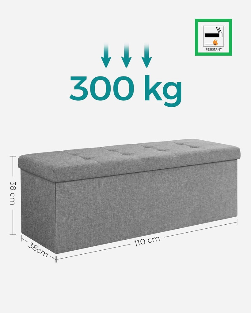 SONGMICS 110cm Storage Ottoman Bench Light Grey