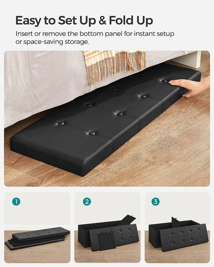 SONGMICS 109cm Folding Storage Ottoman Bench Black LSF701V1