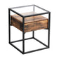 VASAGLE Side Table Tempered Glass End Table with Drawer and Shelf Rustic Brown and Black