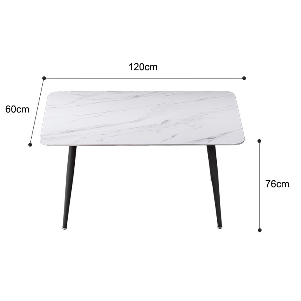 120x60cm Matte Black Minimalist Slate Kitchen Dining Table Marble Lunch Dinner Table Solid Metal Legs