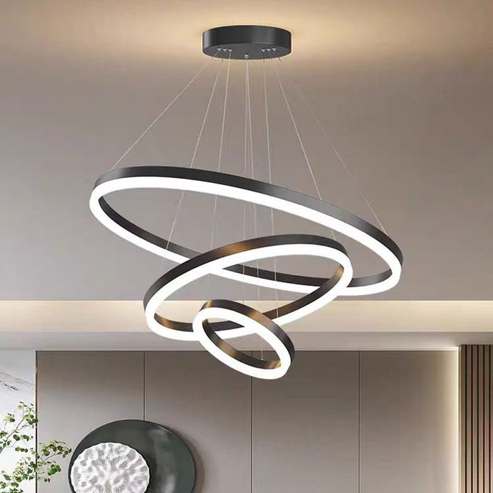 Gold 4 Rings Minimalist LED Pendant Light Adjustable Circular Chandelier