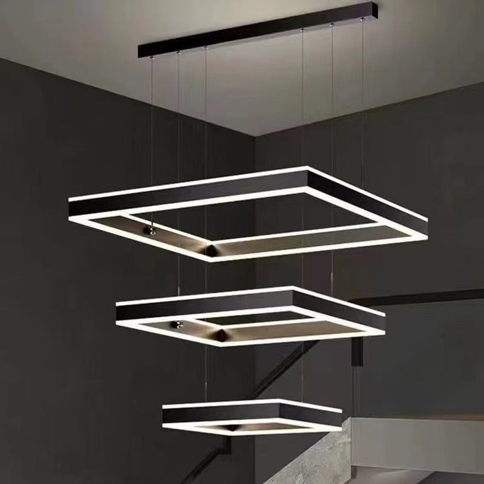 Modern Minimalist Square Pendant Light Adjustable LED Chandelier Triple Layer(corner base)