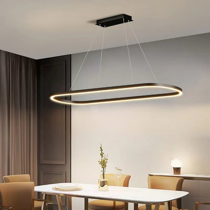 Modern Minimalist Oval Pendant Light Adjustable LED Chandelier Black